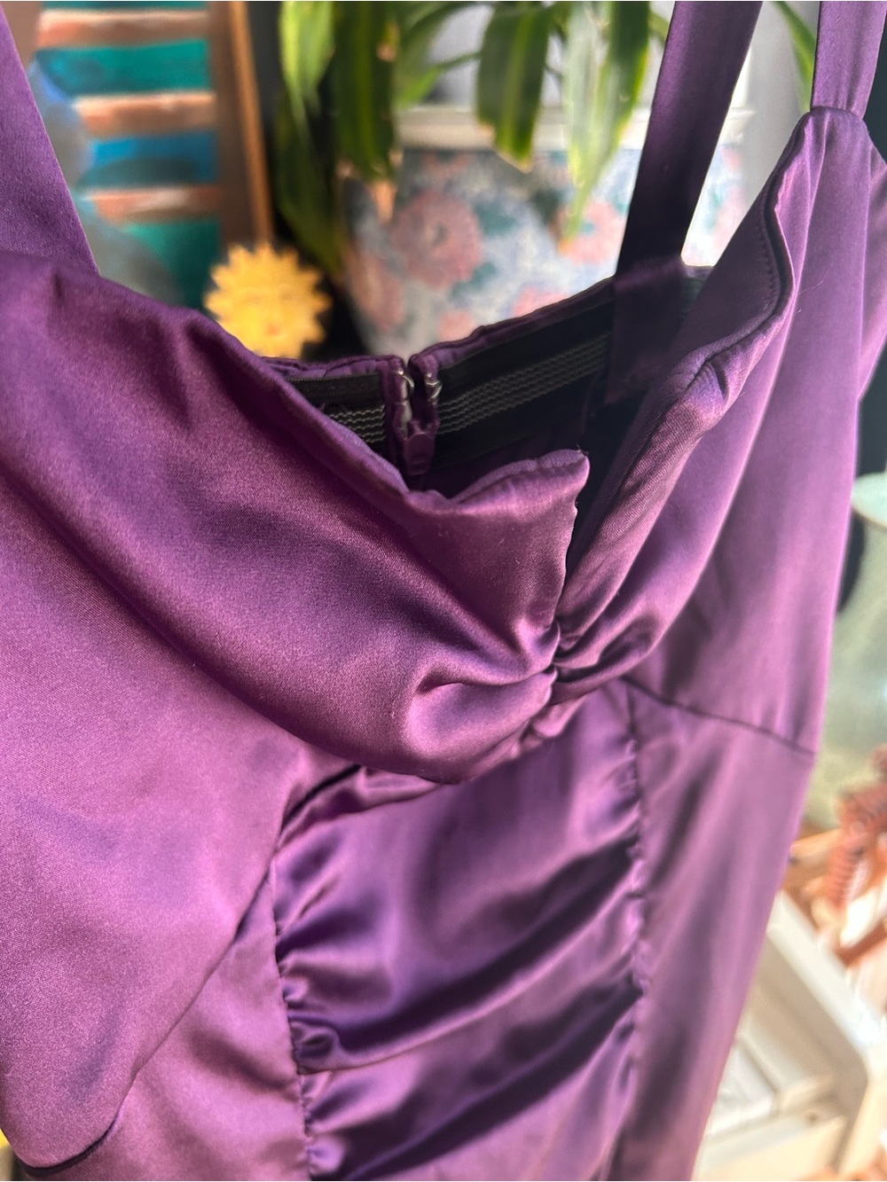 Le Chateau Purple Satin Ruched Cocktail Dress Women’s XS Sleeveless Midi Party - Picture 8 of 16